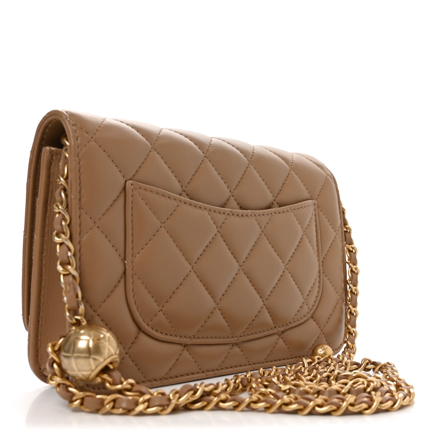 Chanel Lambskin Quilted CC Pearl Crush Wallet on Chain WOC Beige 3 of 11