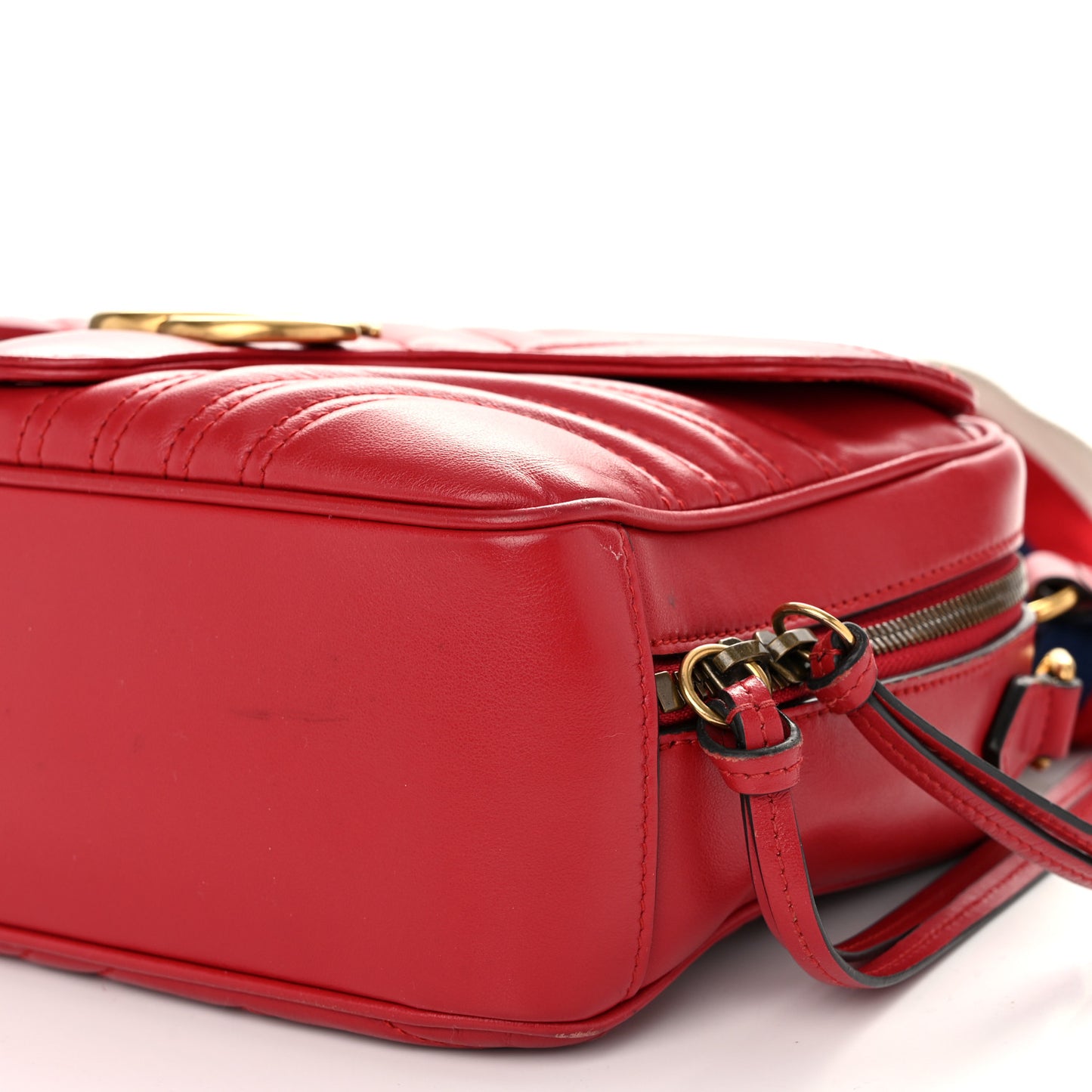 Calfskin Matelasse Sylvie Web Small GG Marmont Top Handle Shoulder Bag Hibiscus Red