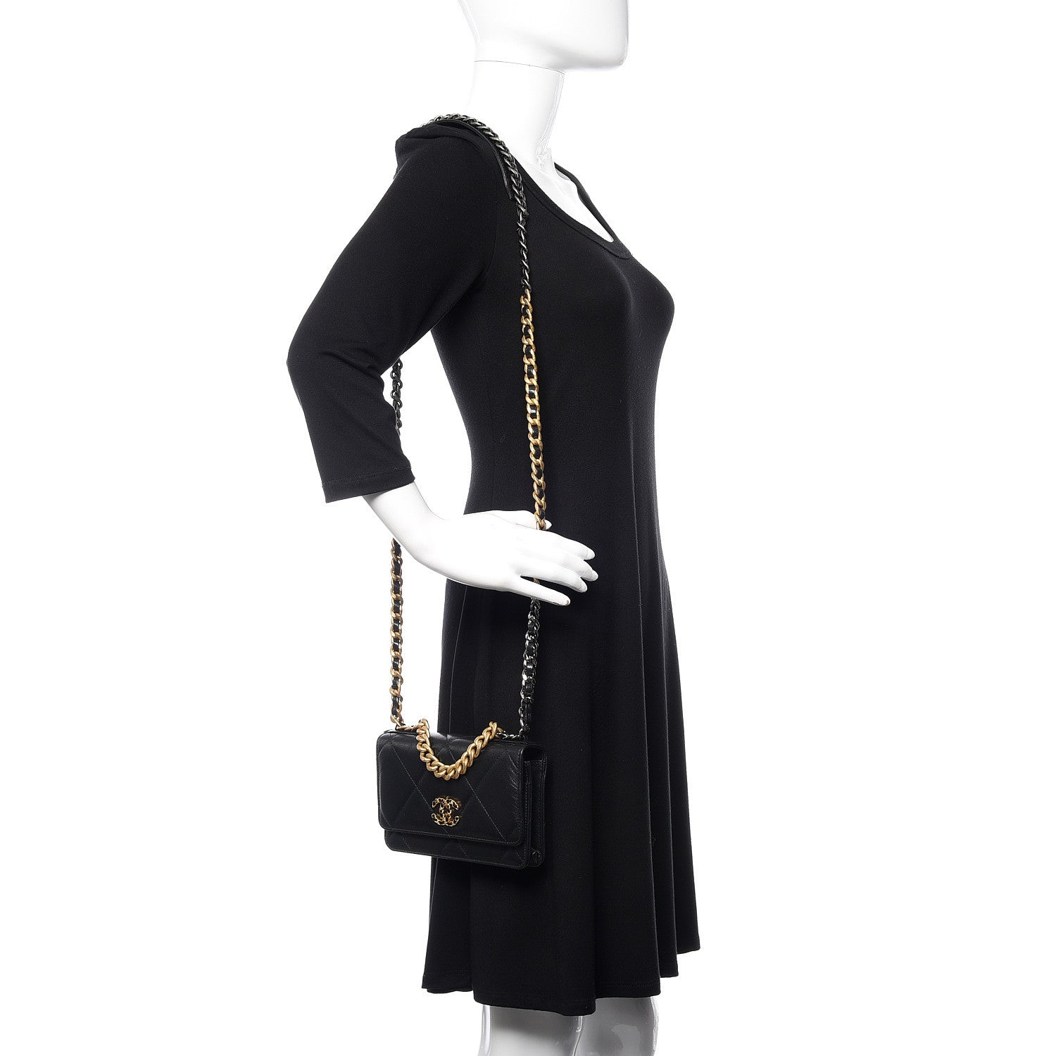 Chanel Goatskin Quilted 19 Wallet On Chain WOC Black 2 of 12