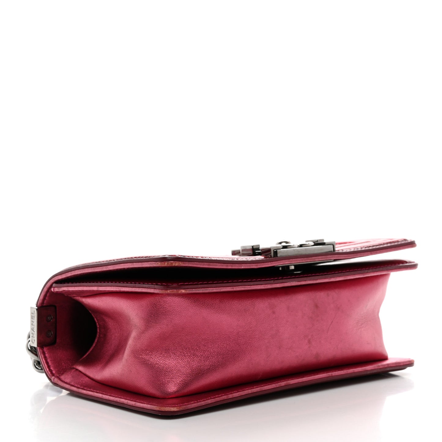 Metallic Patent Calfskin Quilted Small Boy Flap Pink