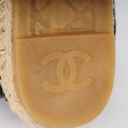 Chanel Tweed Patent Goatskin Sequin CC Espadrilles 38 Black 7 of 14