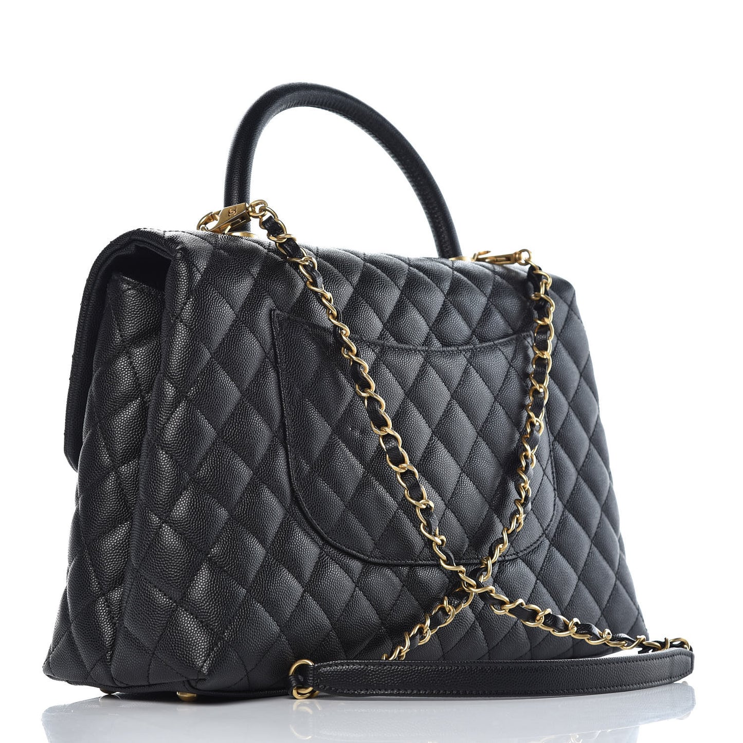 Caviar Quilted Medium Coco Handle Flap Black
