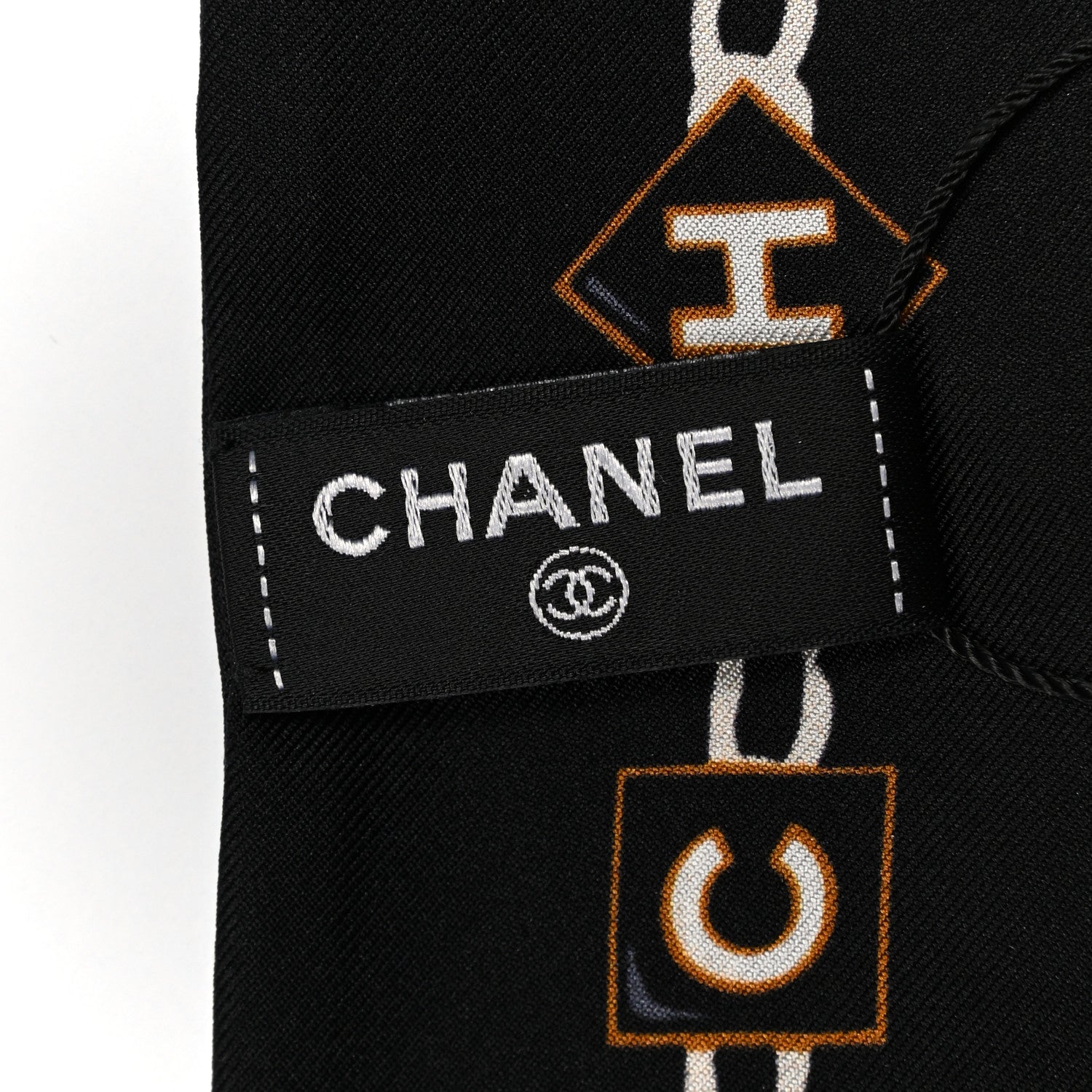 Chanel Silk Twill CC Slim Bandeau Scarf Black Golden 3 of 3