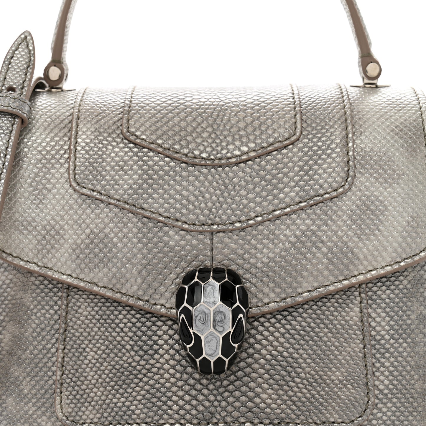 Metallic Karung Serpenti Forever Top Handle Silver