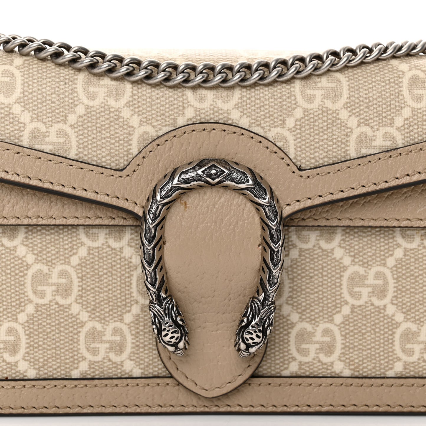 GG Supreme Monogram Textured Dollar Calfskin Super Mini Dionysus Shoulder Bag Beige Mystic White Oatmeal