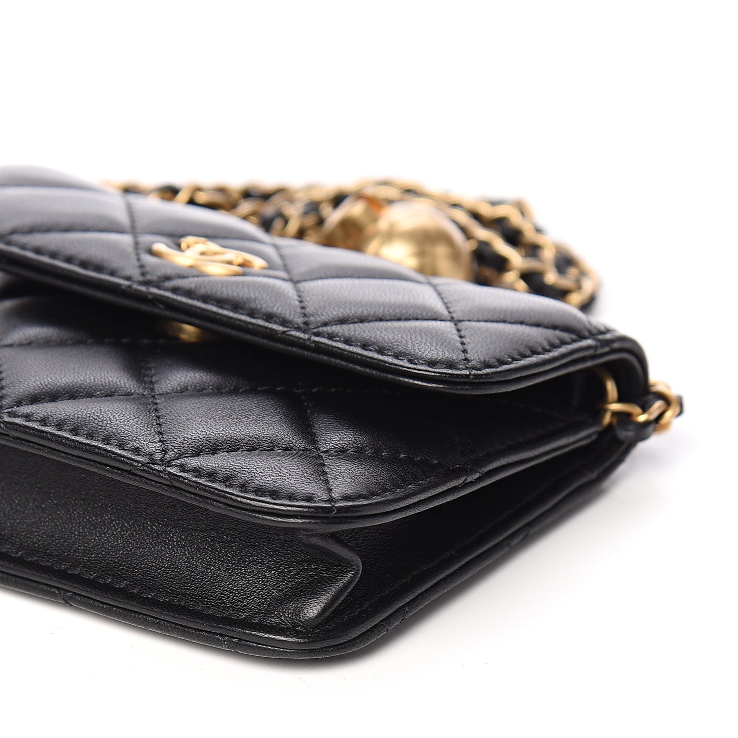 Chanel Lambskin Quilted Pearl Crush Clutch With Chain Black 9 of 10