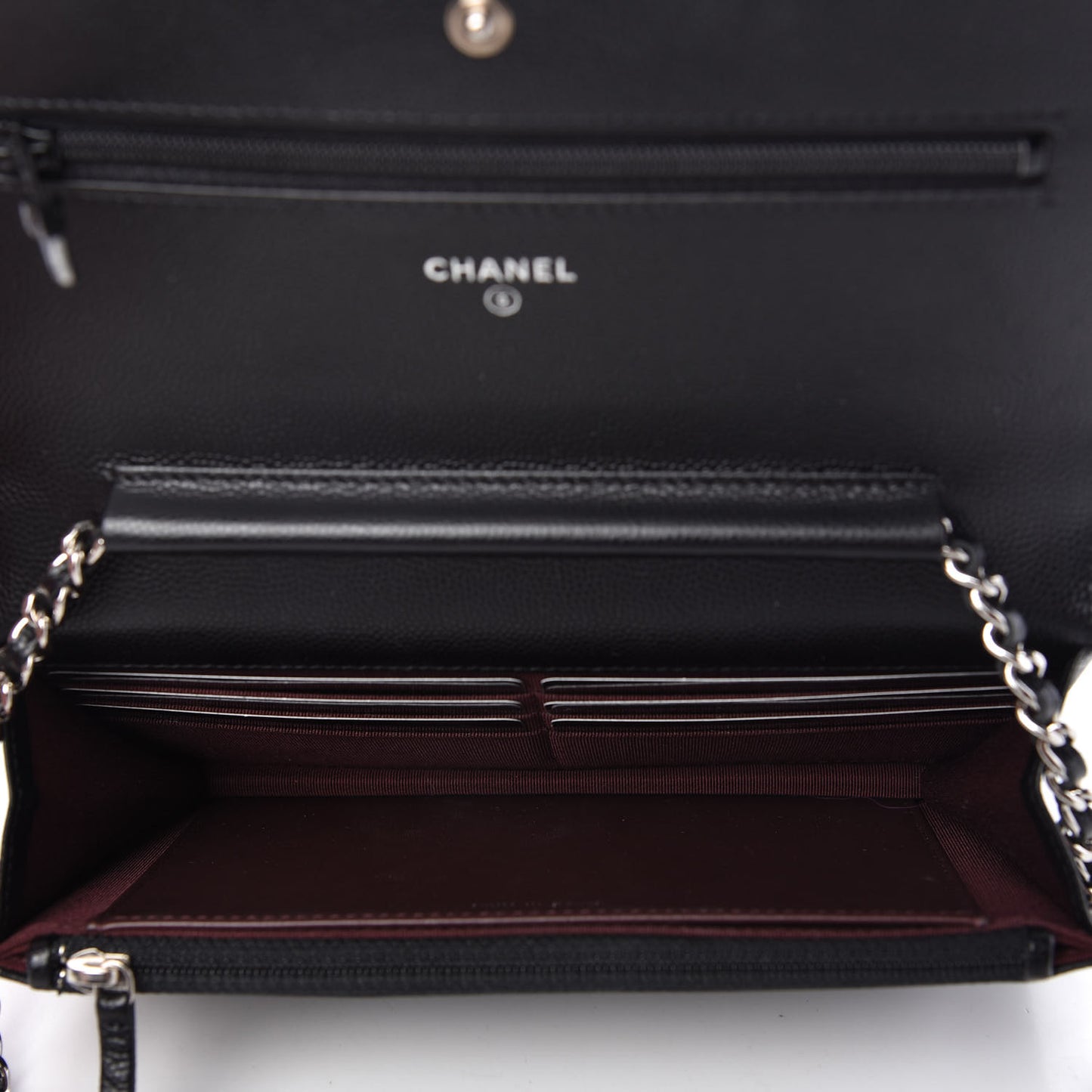 Caviar Chevron Quilted Wallet On Chain WOC Black