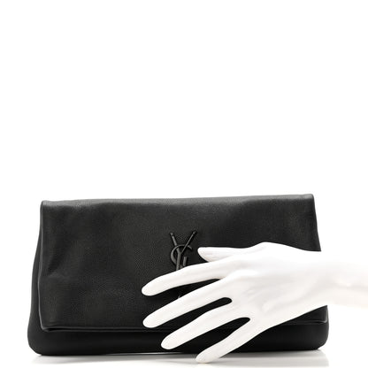 Saint Laurent Grain De Poudre West Hollywood Monogram Fold Over Clutch Black 2 of 9