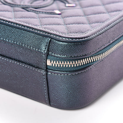 Chanel Iridescent Caviar Quilted Medium CC Filigree Vanity Case Dark Turquoise 10 of 11