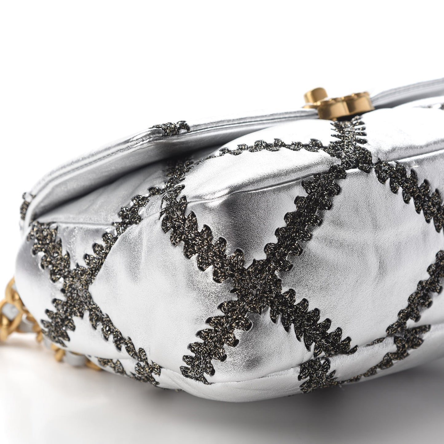Metallic Calfskin Crochet Medium Chanel 19 Flap Silver