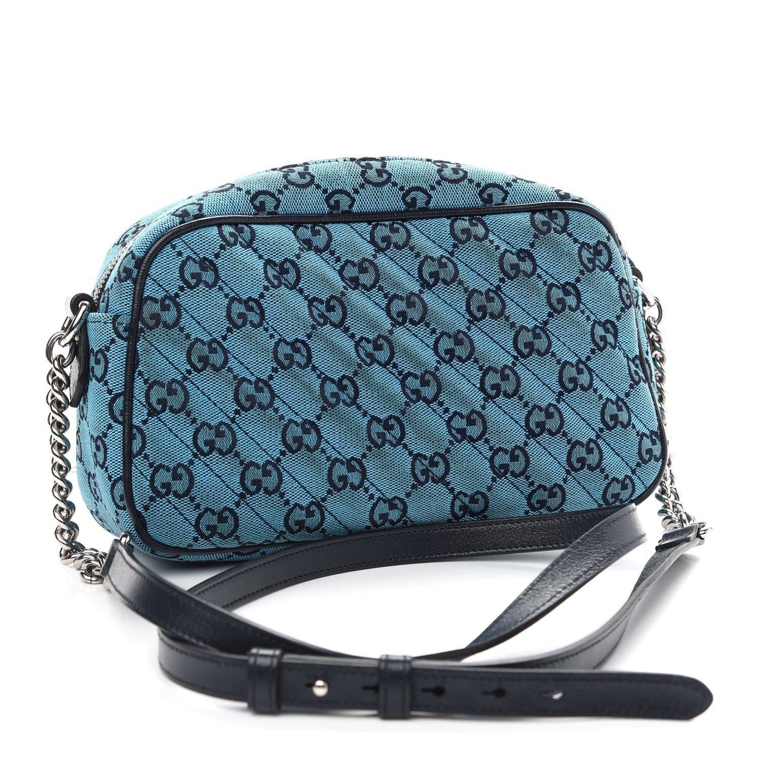 Gucci Monogram Multicolor Matelasse Diagonal Small GG Marmont Chain Shoulder Bag Light Blue 3 of 13
