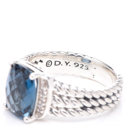 David Yurman Sterling Silver Diamond Hampton Blue Topaz 10mm Petite Wheaton Ring 51 5.75 5 of 5