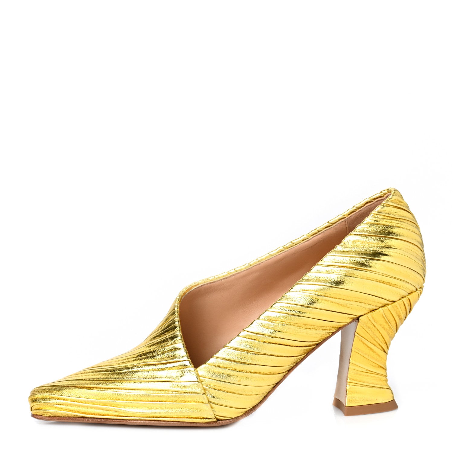 Bottega Veneta Metallic Bark Nappa Almond Pumps 38 Gold 1 of 9