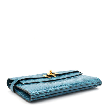 Hermes Shiny Alligator Kelly Longue Wallet Bleu Izmir 4 of 11