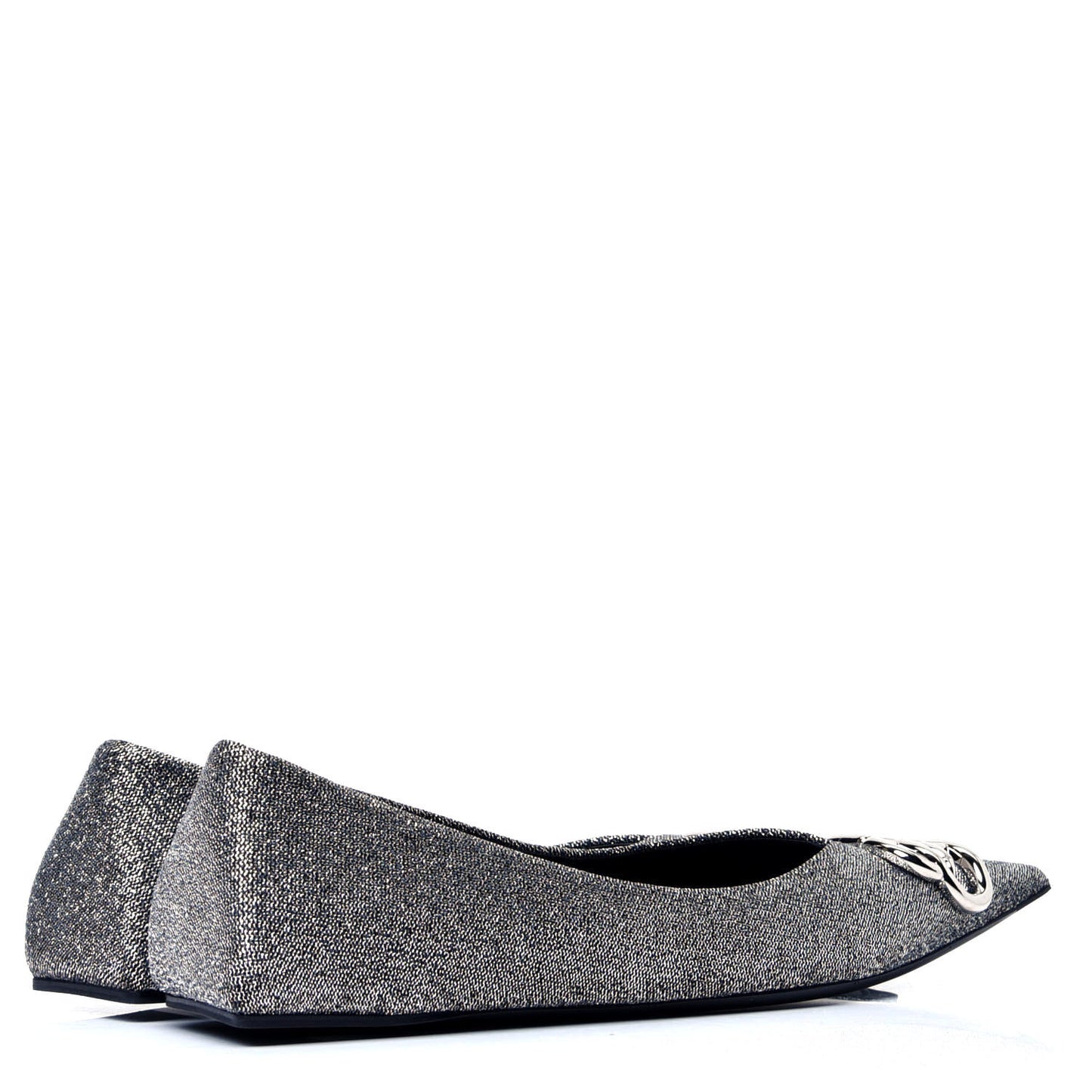 Shiny Fabric BB Square Knife Pointy Toe Ballerina Flats 37 Silver