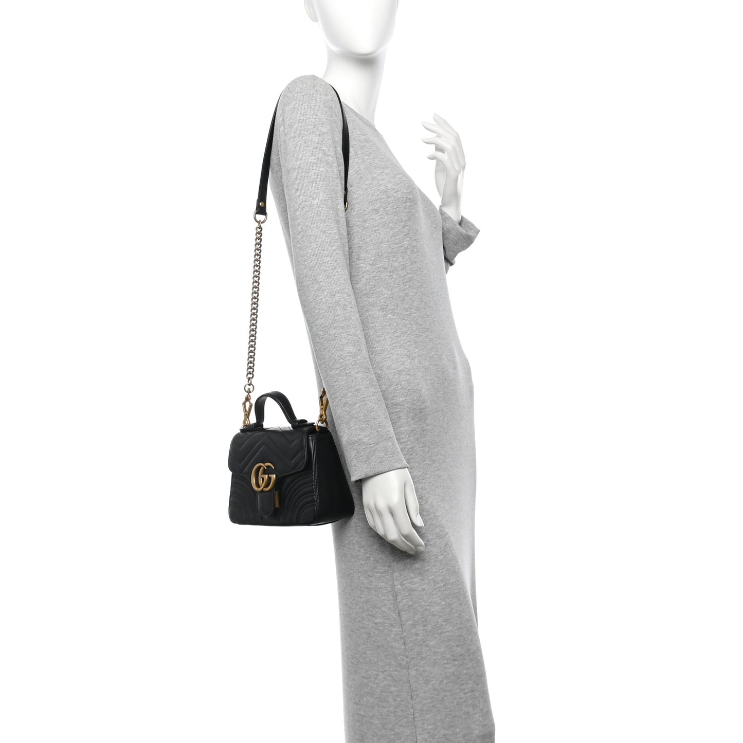 Calfskin Matelasse Mini GG Marmont Top Handle Shoulder Bag Black