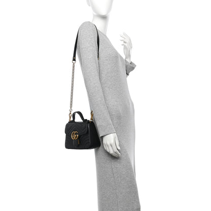 Gucci Calfskin Matelasse Mini GG Marmont Top Handle Shoulder Bag Black 2 of 10