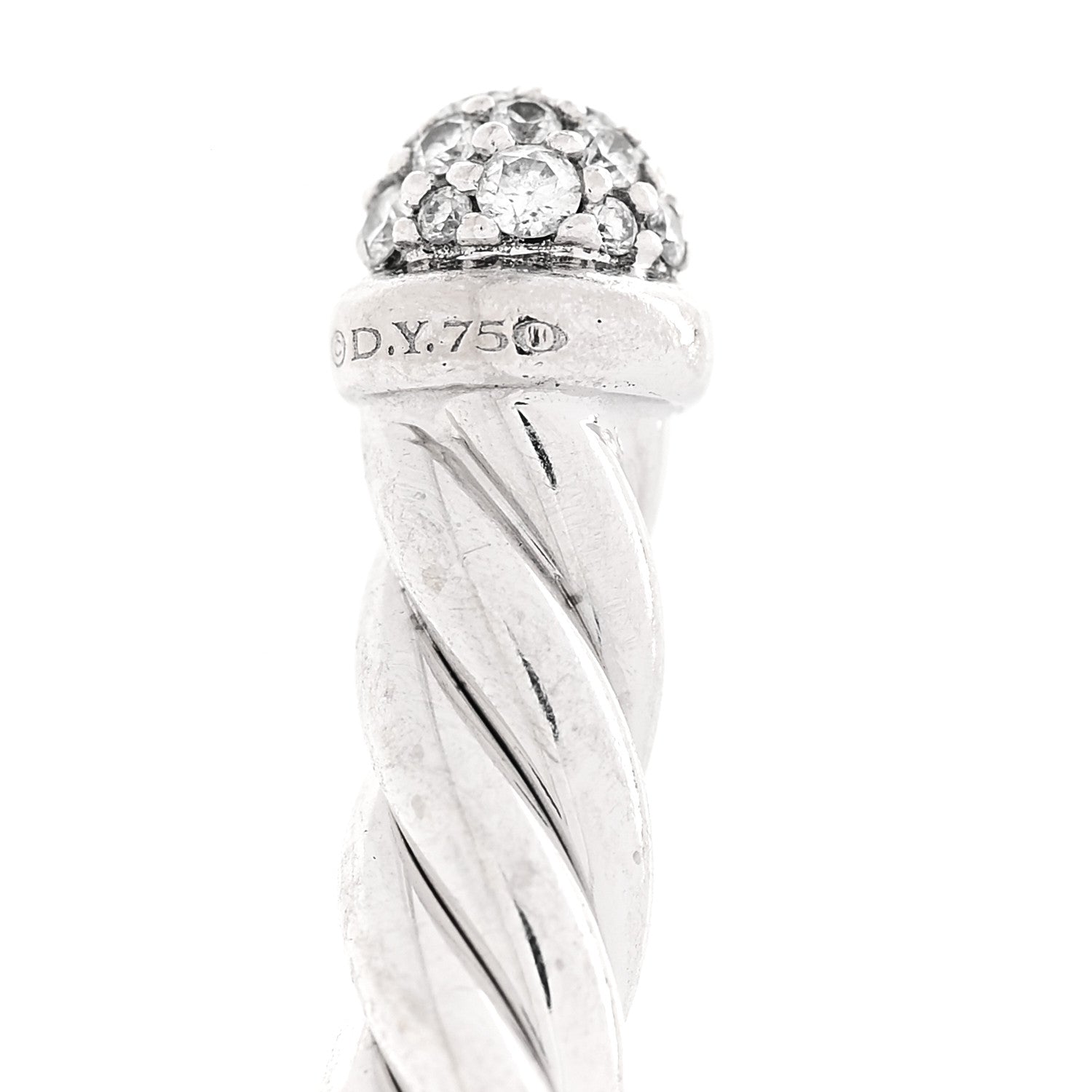 David Yurman 18K White Gold Diamond 4mm Cable Flex Cuff Bracelet 3 of 5