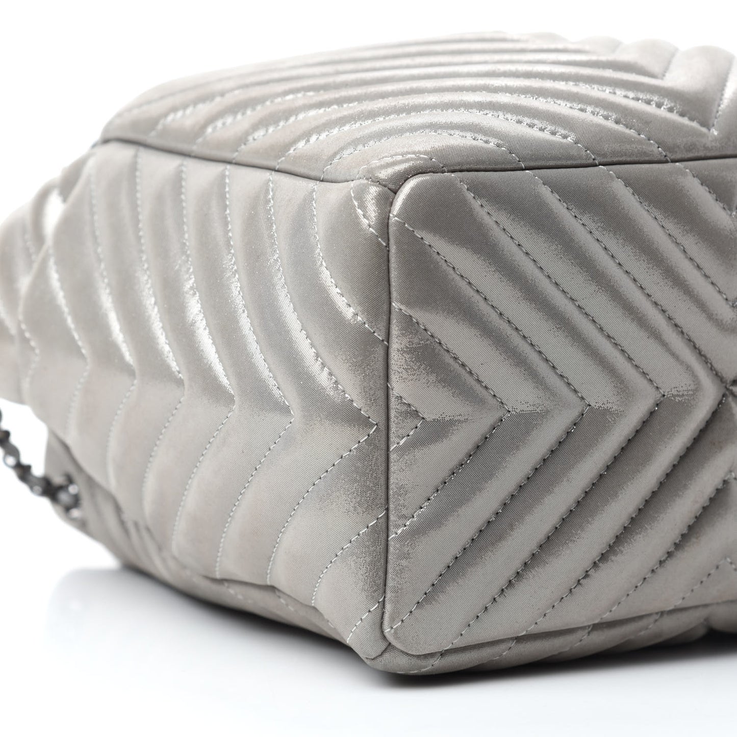 Iridescent Calfskin Chevron Small Urban Spirit Drawstring Bag Silver