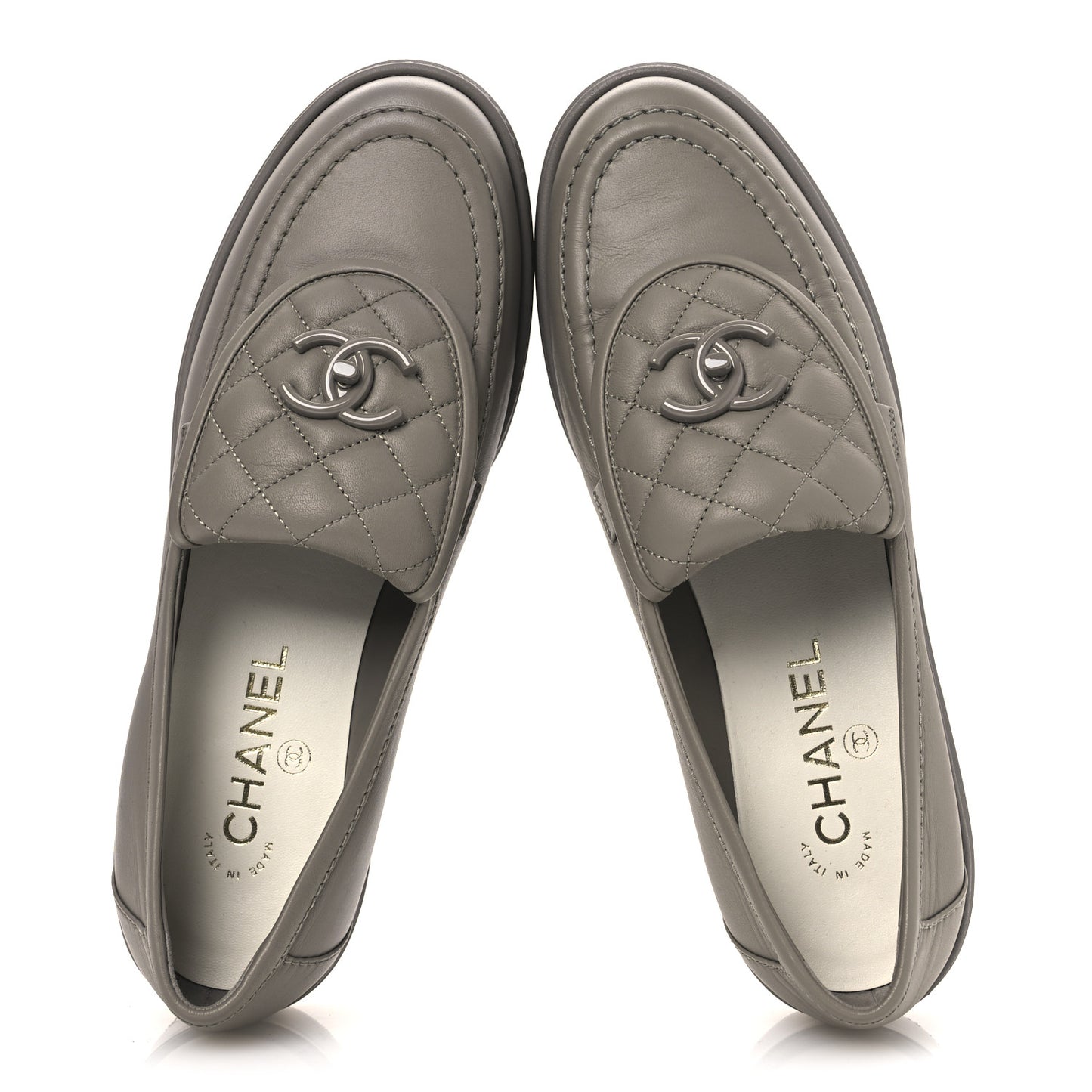 Lambskin Quilted CC Turnlock Loafers 39 Grey