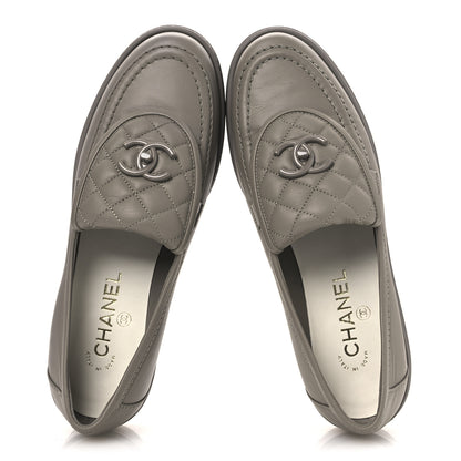 Chanel Lambskin Quilted CC Turnlock Loafers 39 Grey 2 of 11