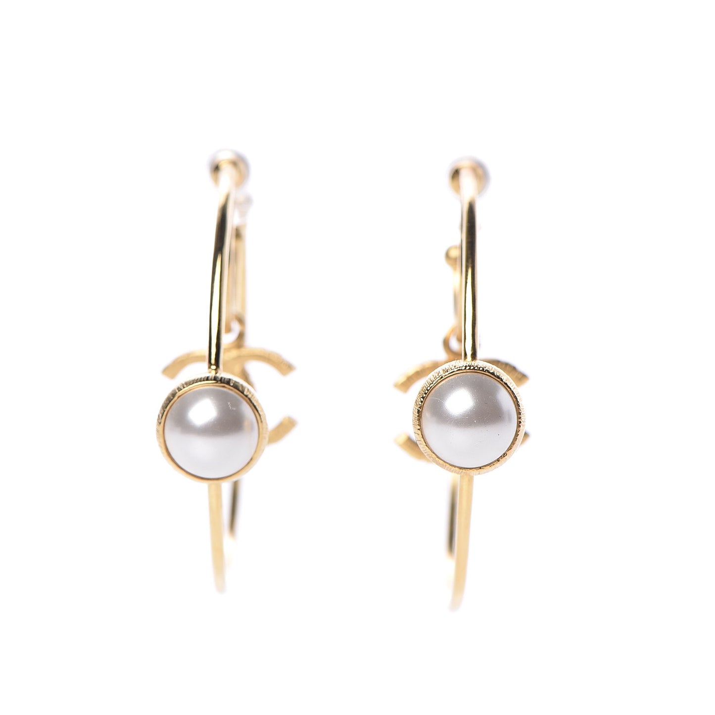 Pearl CC Tags Hoop Earrings Gold