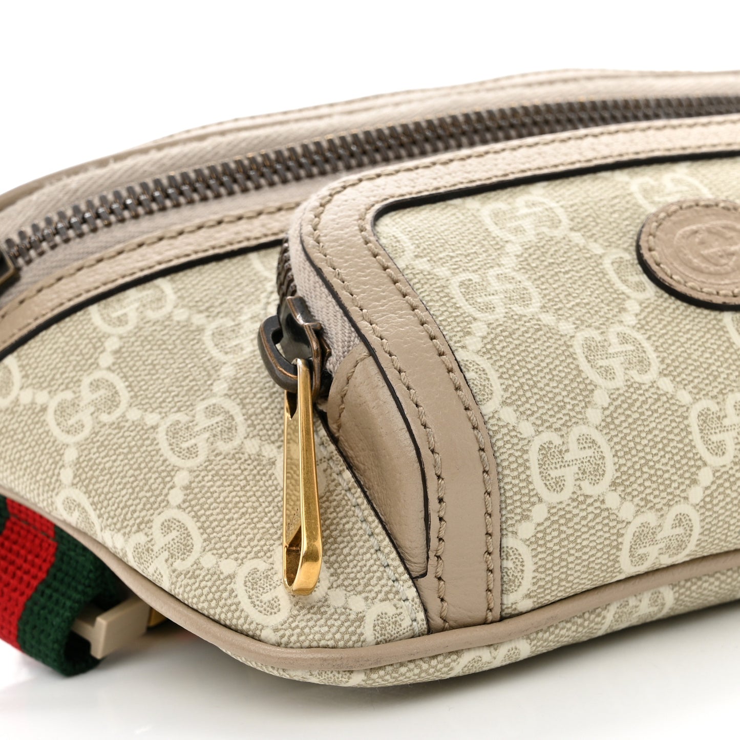 GG Supreme Monogram Textured Calfskin Web Retro Interlocking G Belt Bag Beige Mystic White Oatmeal