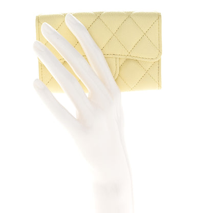 Chanel Caviar Quilted Flap Card Holder Wallet Yellow 2 of 9