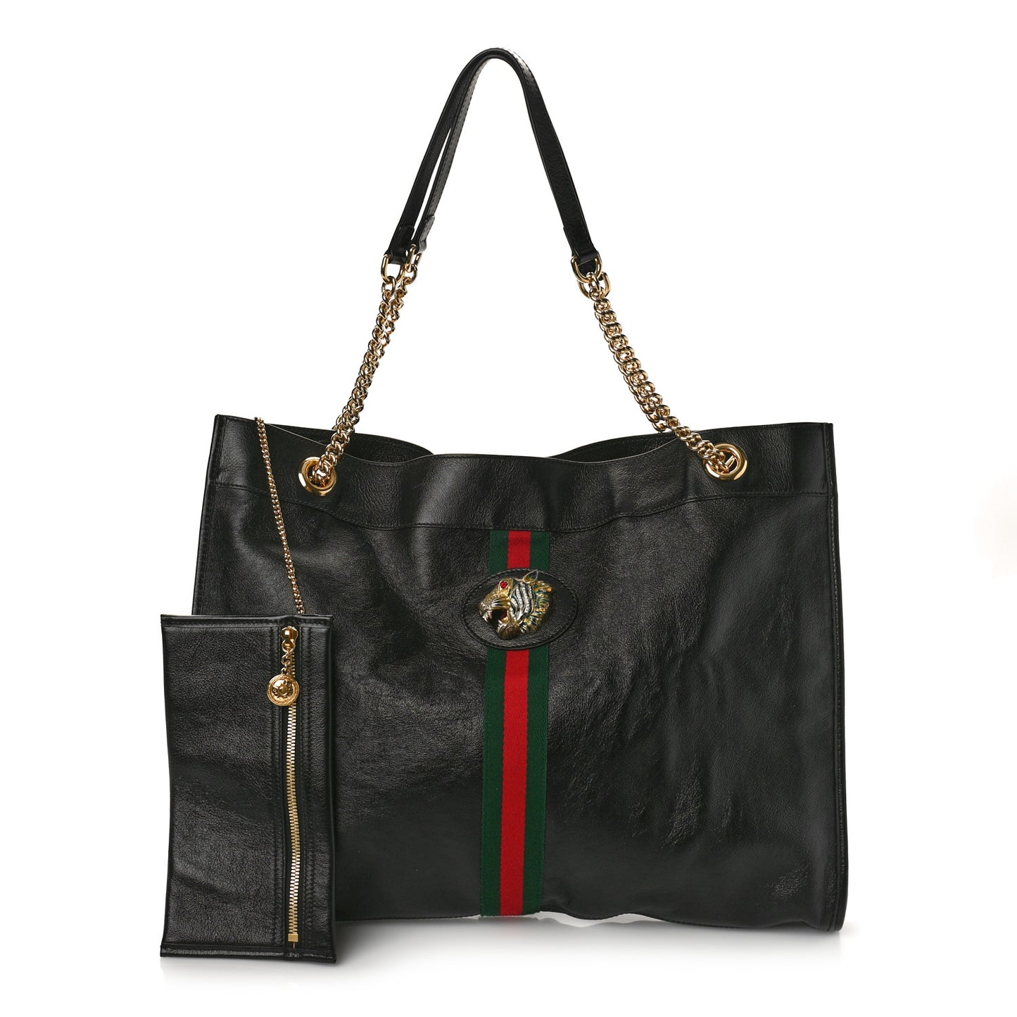 Calfskin Large Rajah Chain Tote Black