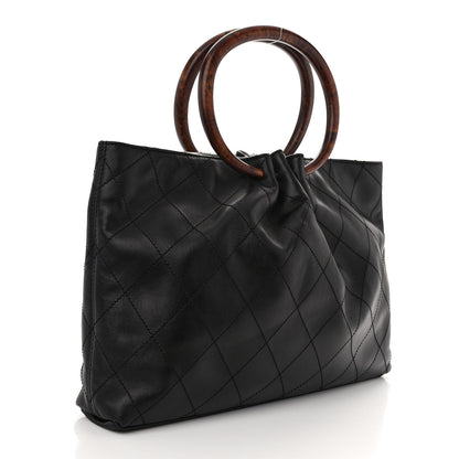 Chanel Lambskin Large Wood Handle Bag Black 2 of 10
