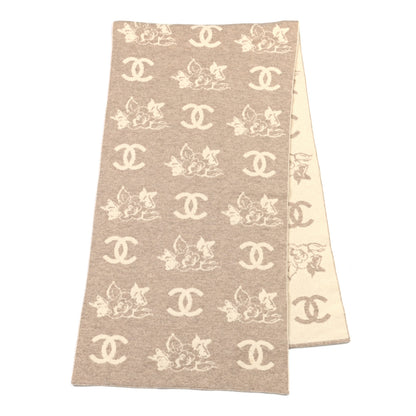 Chanel Cashmere CC Camelia Scarf Beige White 2 of 4