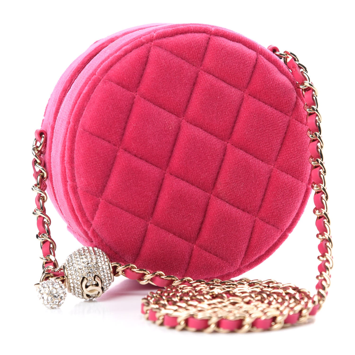 Chanel Velvet Round Quilted Pearl Crush Clutch With Chain Pink 3 of 10