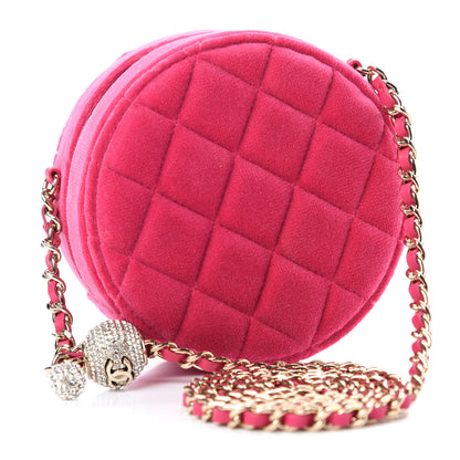 Chanel Velvet Round Quilted Pearl Crush Clutch With Chain Pink 3 of 10