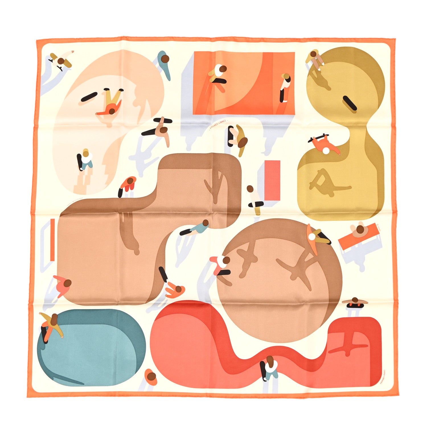 Hermes Silk Figures Libres Scarf 90 Orange Creme Noisette 1 of 11