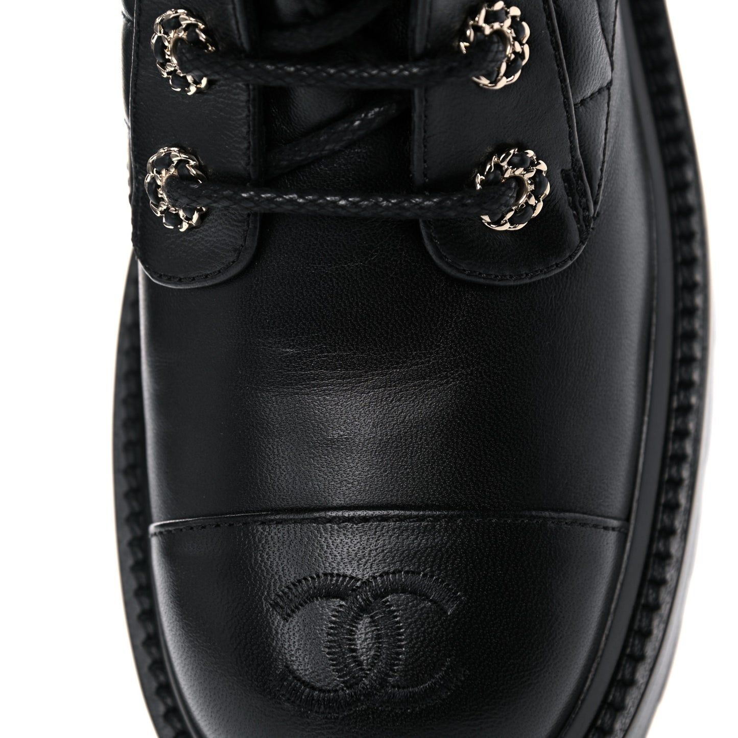 Shiny Lambskin Quilted Lace Up Combat Boots 38 Black