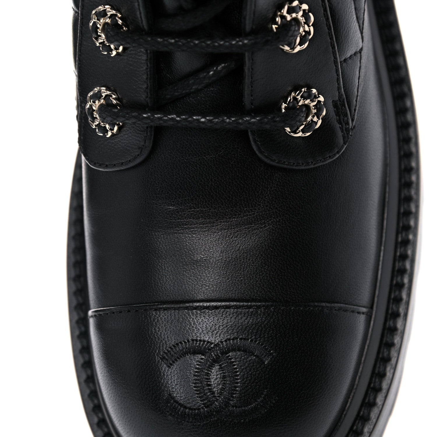 Chanel Shiny Lambskin Quilted Lace Up Combat Boots 38 Black 11 of 12