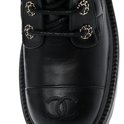 Chanel Shiny Lambskin Quilted Lace Up Combat Boots 38 Black 11 of 12