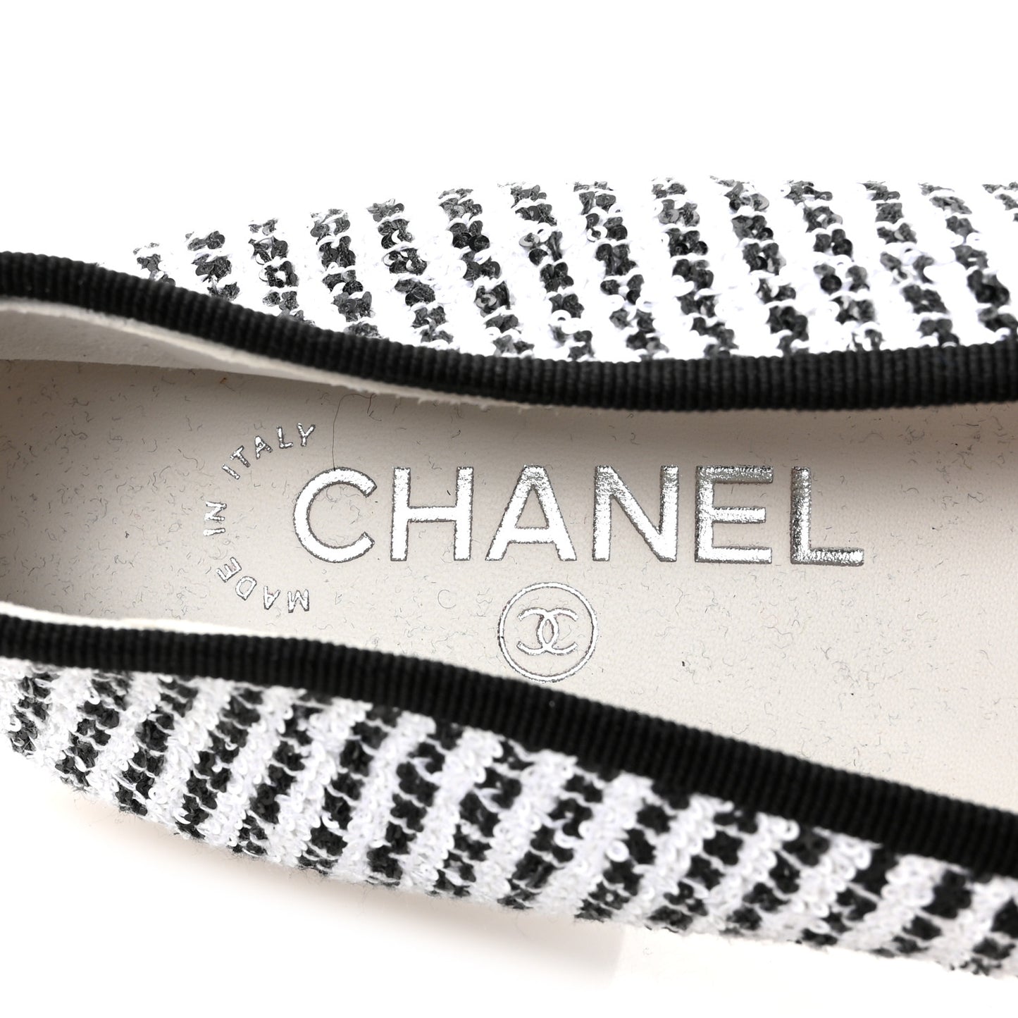 Tweed Sequin Grosgrain Cap Toe Ballerina Flats 39 Black White