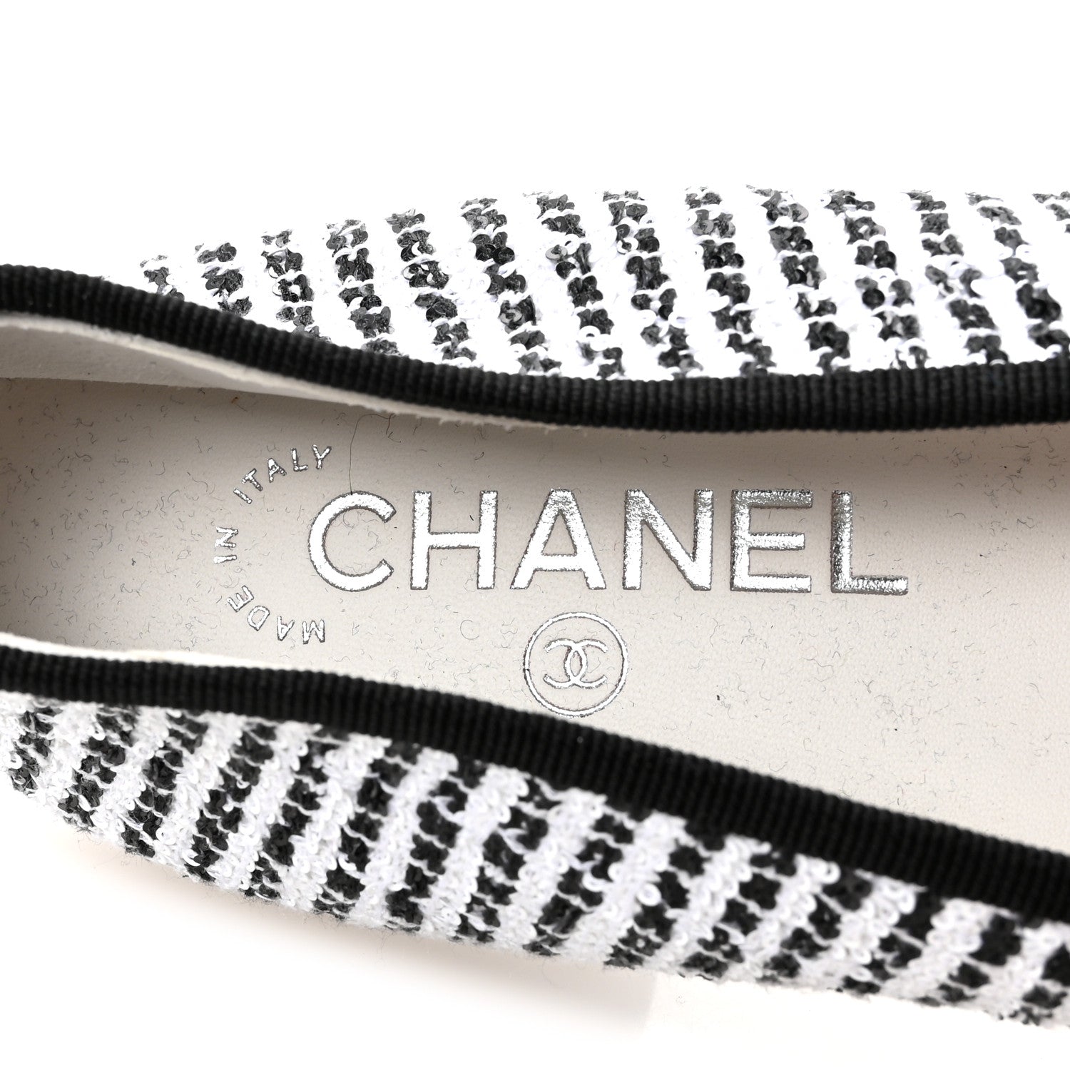 Chanel Tweed Sequin Grosgrain Cap Toe Ballerina Flats 39 Black White 8 of 9