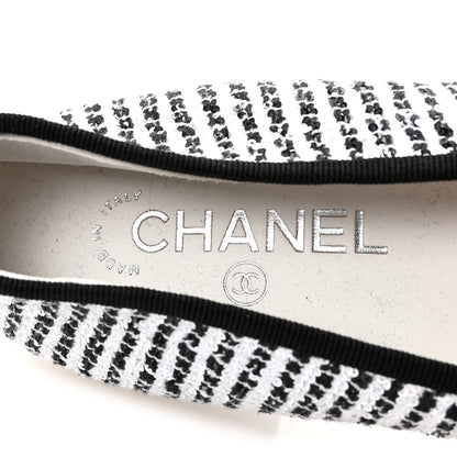 Chanel Tweed Sequin Grosgrain Cap Toe Ballerina Flats 39 Black White 8 of 9