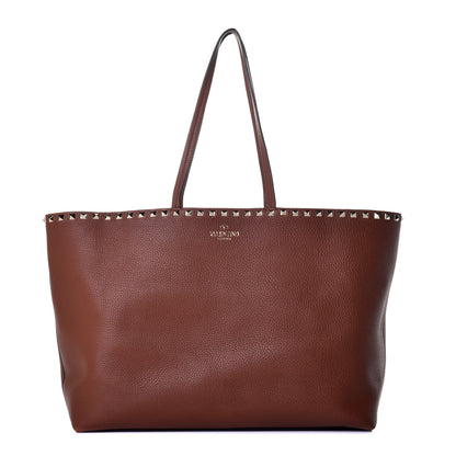 Valentino Garavani Grained Calfskin Rockstud Shoulder Tote Bright Cognac 1 of 8