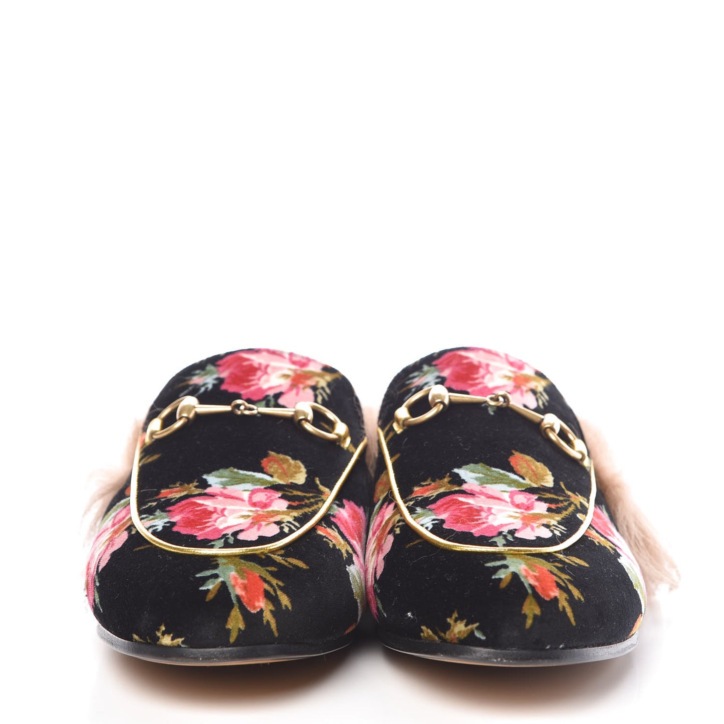 Velvet Fur Floral Womens Princetown Slippers 38.5 Black