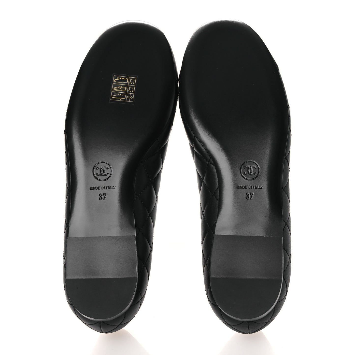 Calfskin Lambskin Quilted CC Cap Toe Ballerina Flats 37 Black