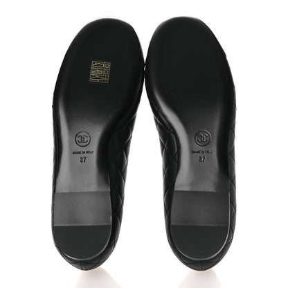 Chanel Calfskin Lambskin Quilted CC Cap Toe Ballerina Flats 37 Black 7 of 11