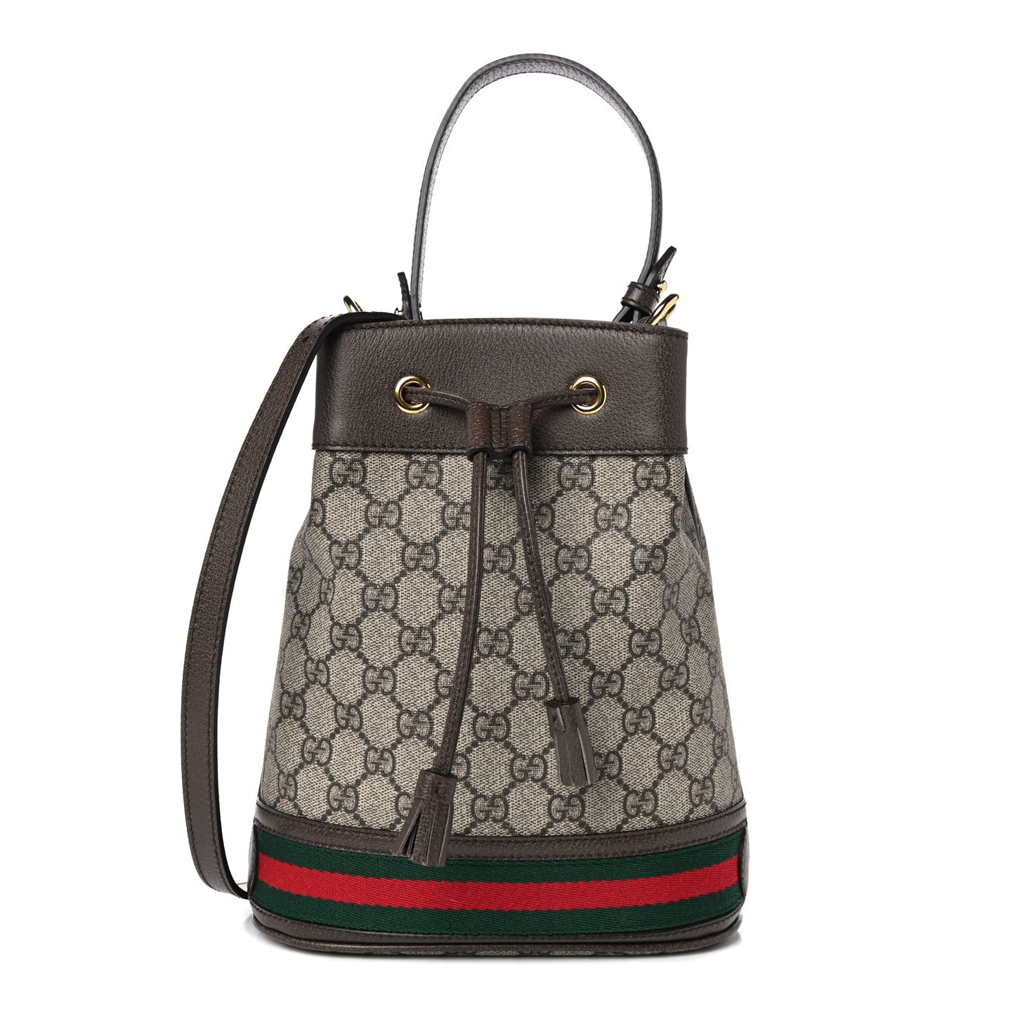 GG Supreme Monogram Web Small Ophidia Bucket Bag Brown