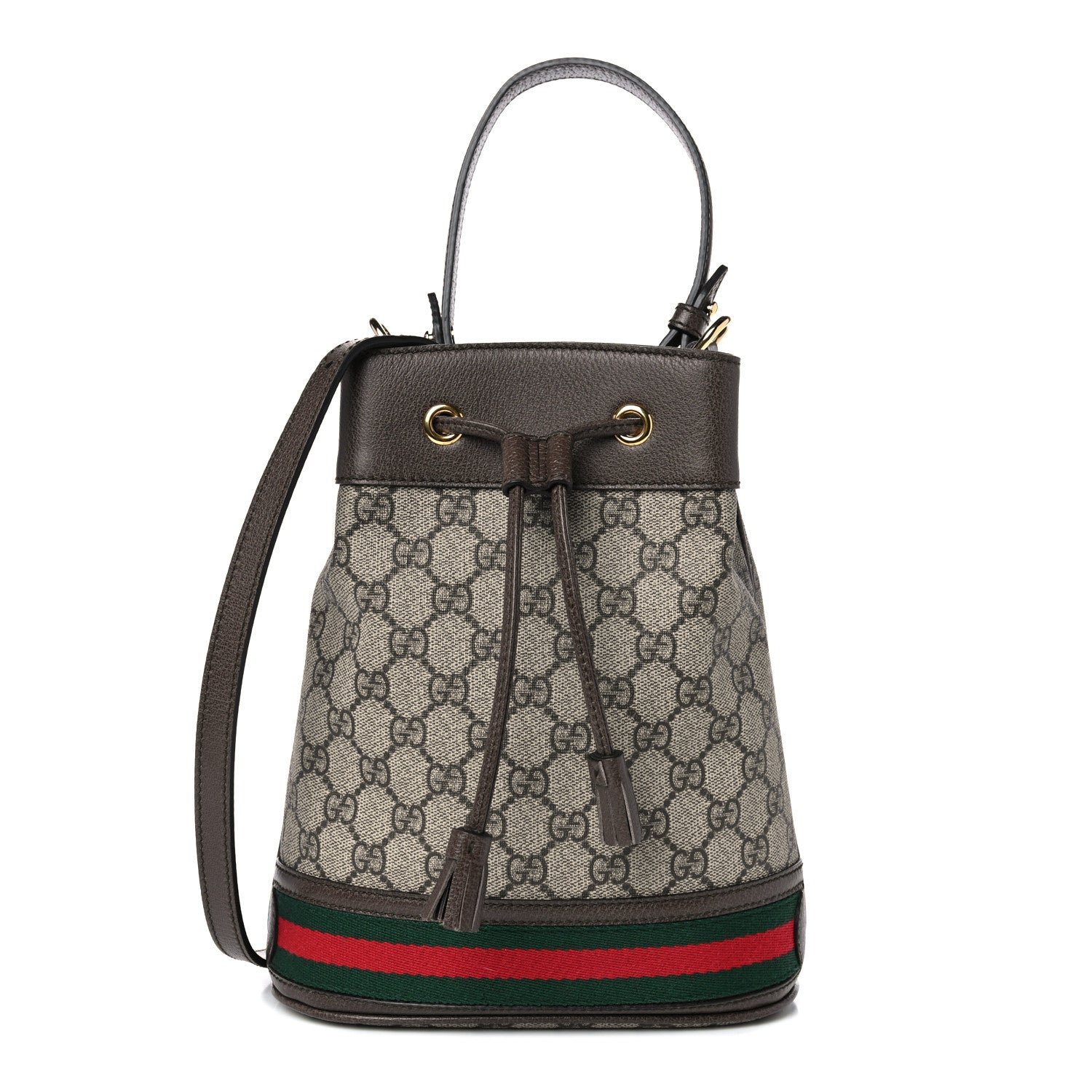 Gucci GG Supreme Monogram Web Small Ophidia Bucket Bag Brown 1 of 12