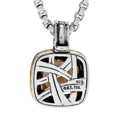 David Yurman Sterling Silver Diamond 18K Yellow Gold Smoky Quartz 11mm Albion Pendant Necklace 4 of 5