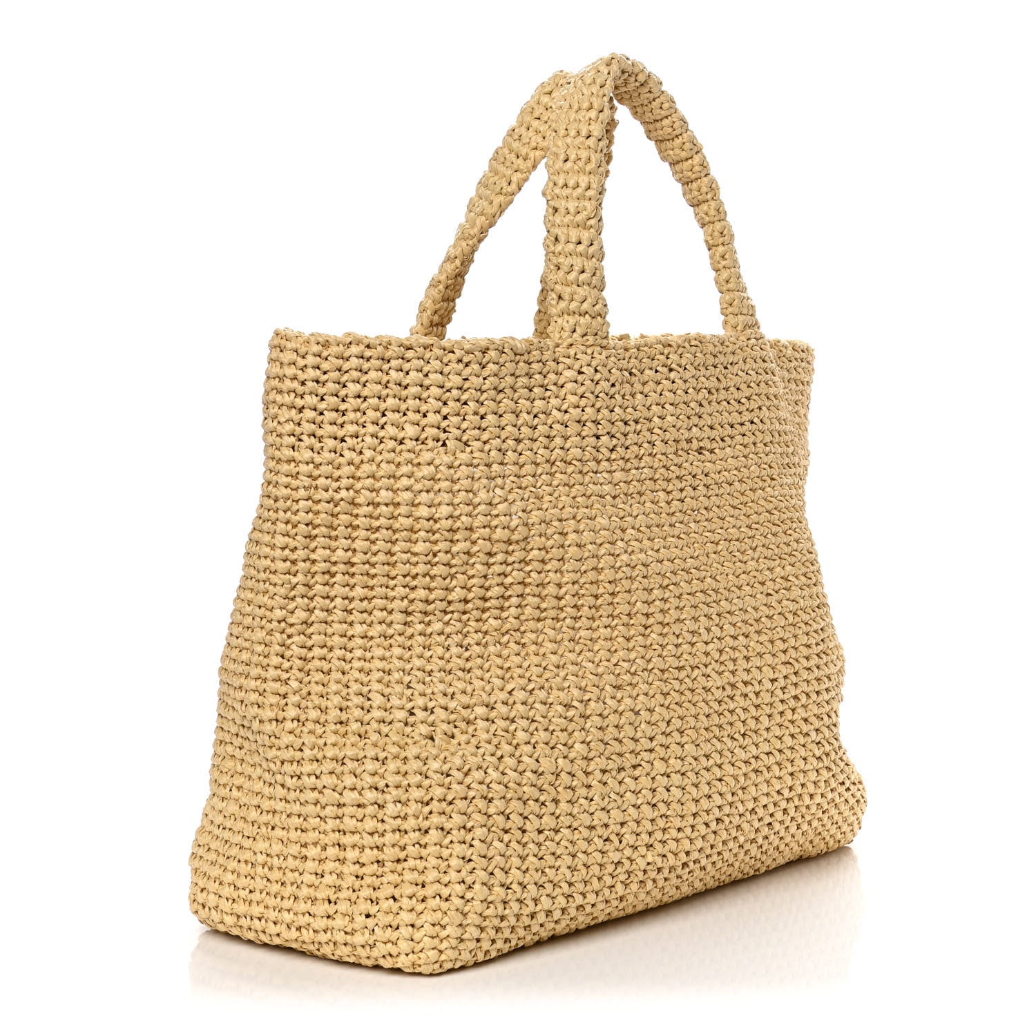 Prada Yarn Raffia Effect Crochet Embroidered Logo Tote Naturale 2 of 9