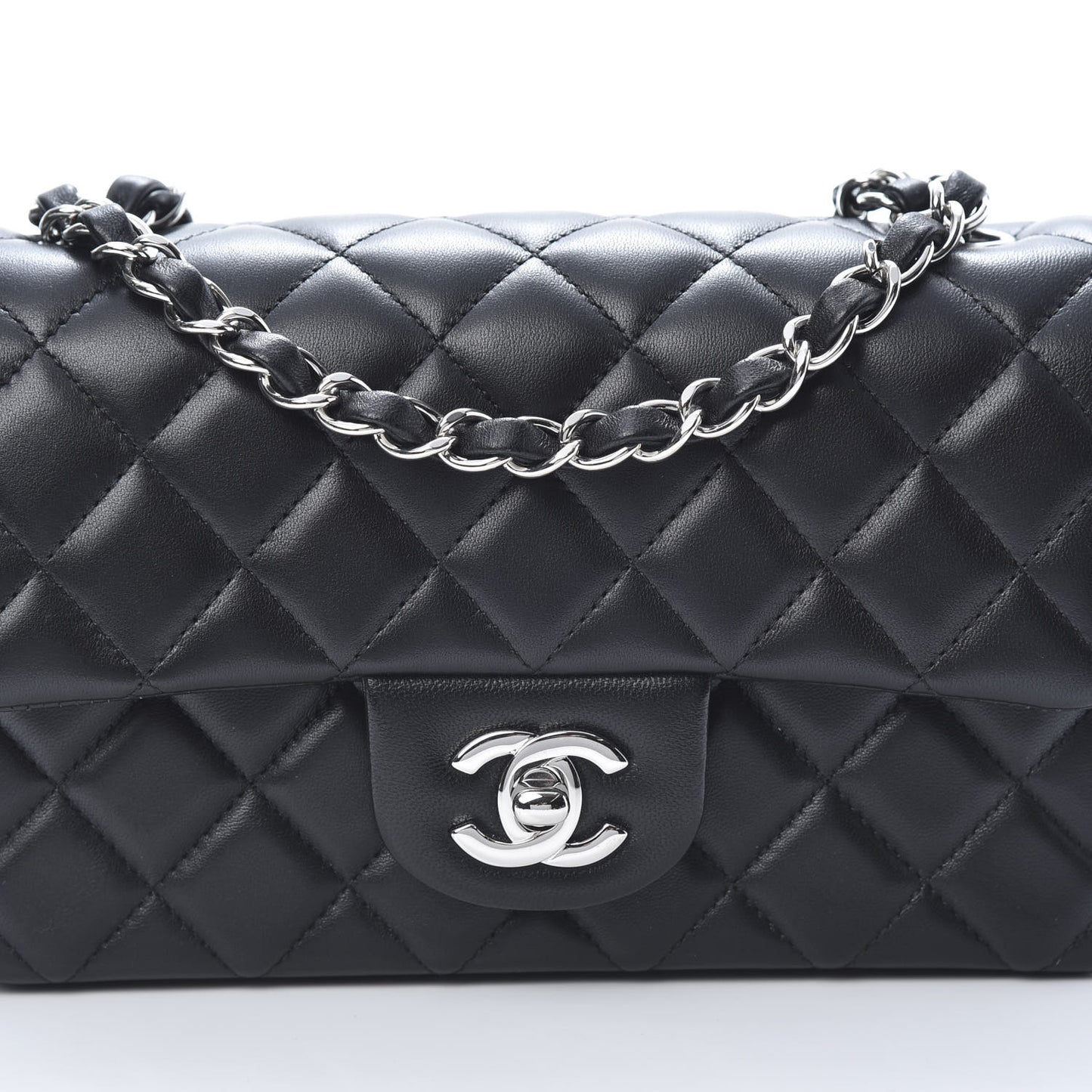 Lambskin Quilted Mini Rectangular Flap Black