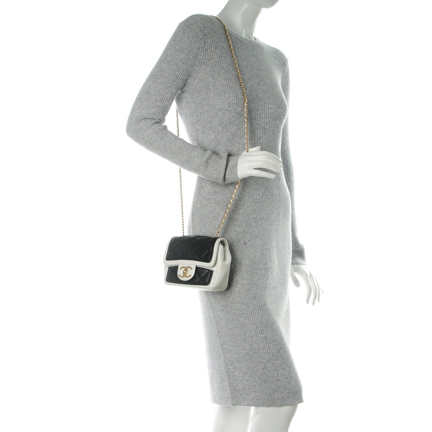Chanel Calfskin Quilted Graphic Mini Flap Bag Black White 2 of 11